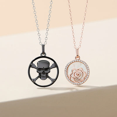 Collar de Pareja Calavera Rosa Plata de Ley - Diseño Alternativo y Personalizado - Image 8