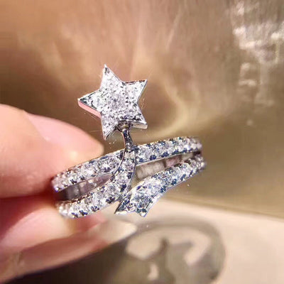 Anillo de Compromiso Estrella de Cinco Puntas con Incrustaciones de Microdiseño Estilo Europeo y Americano - Image 10