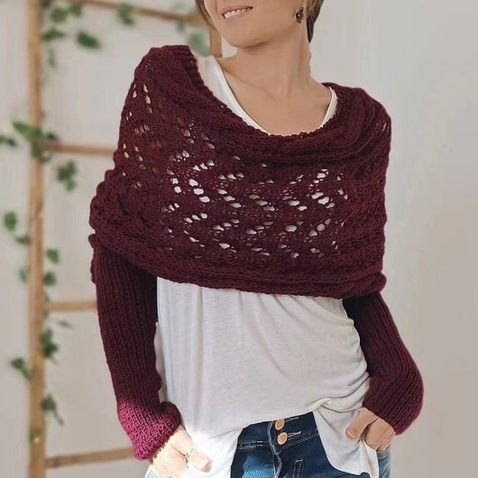 Chal Tejido Cálido Otoño-Invierno con Mangas Caladas para Mujer - Image 10