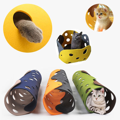 Túnel Interactivo para Gatos con Pompones de Fieltro y Nido Plegable