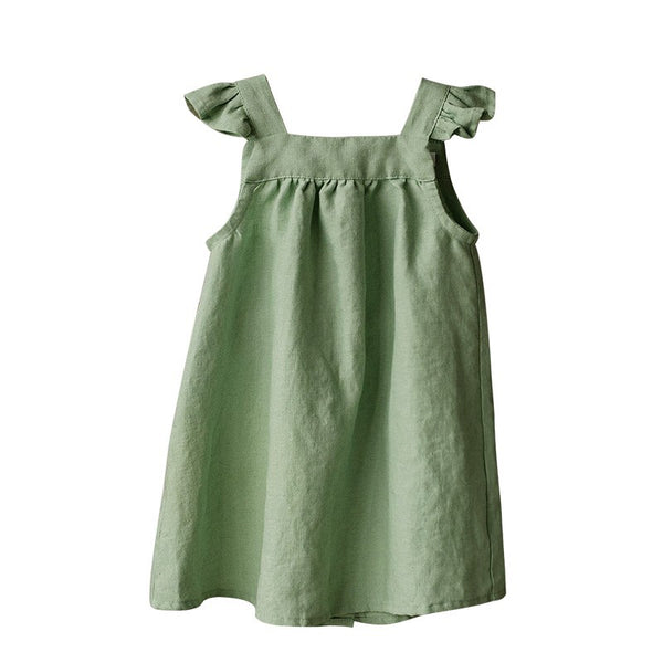 Vestido Lino Niña Verano Suelto con Tirantes