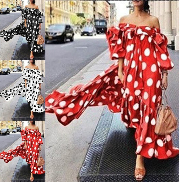 Vestido Bohemio de Lunares para Mujer con Hombros Descubiertos