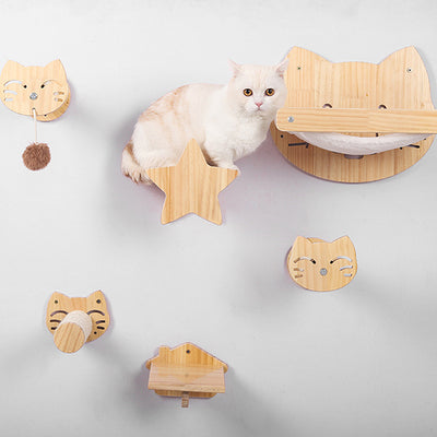 Árbol Rascador de Madera de Pino para Gatos - Sistema Modular de Pared