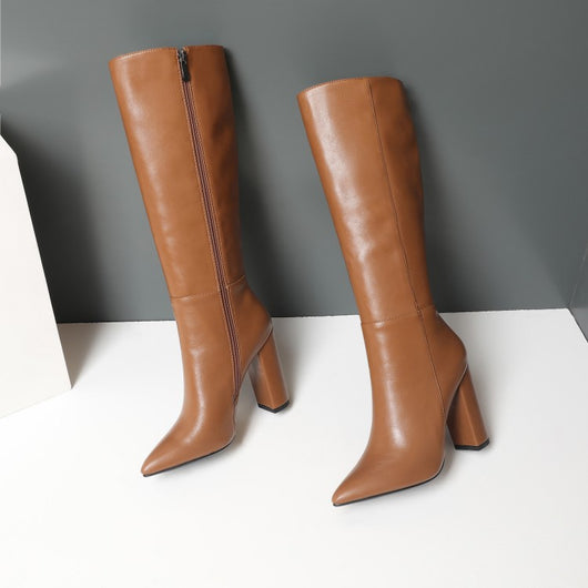 Botas Altas de Tacón Grueso Punta Afilada para Otoño e Invierno - Image 28