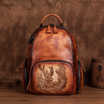 Mochila Personalizada de Cuero Pulido Vintage con Diseño de Ciervo - Image 7