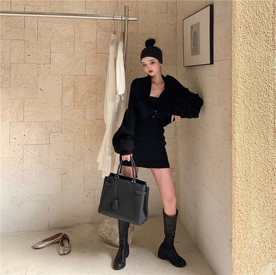 Conjunto Elegante: Chaqueta Suéter + Falda a Juego - Image 9