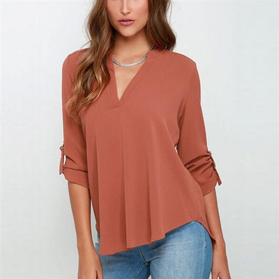 Blusa Holgada de Gasa con Cuello en V y Mangas Fruncidas Talla Grande - Image 2
