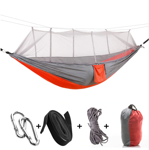 Hamaca Camping Doble con Red Antimosquitos - Paracaídas Portátil Verde Militar - Image 39