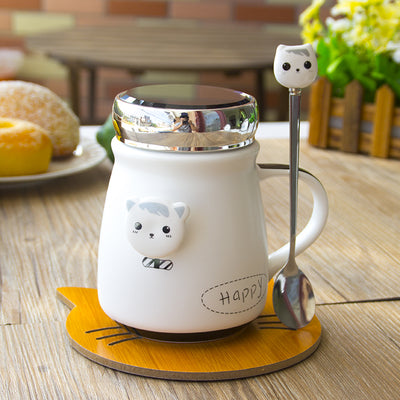 Taza de Cerámica con Tapa y Cuchara - Diseño Adorable para Café - Image 2