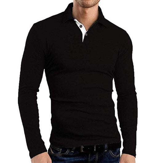 Camiseta Manga Larga Cuello Solapa Hombre - Colores Sólidos - Image 3