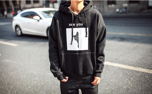 Moletom Masculino Grosso com Capuz Inverno - Design de Gato Estilo Coreano