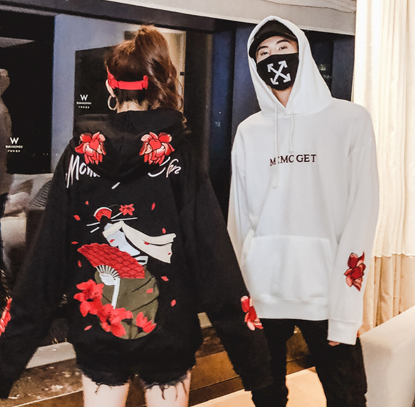 Sudadera Hoodie Oversized Bordada Otoño para Parejas