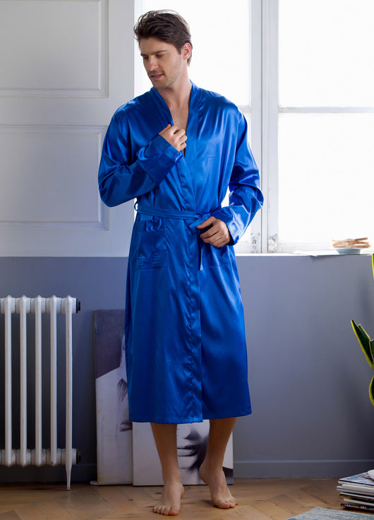 Cardigan Tipo Seda para Casa - Bata Larga de Descanso para Hombre - Image 35