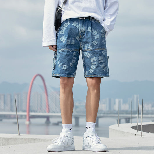Shorts Jacquard Denim Hombre Talla Grande Estilo Suelto Estampado Completo - Image 10