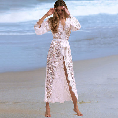 Blusa Bikini de Encaje con Protección Solar - Cardigan Playero Sexy - Image 10