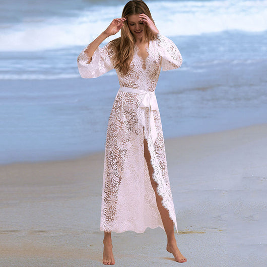 Blusa Bikini de Encaje con Protección Solar - Cardigan Playero Sexy - Image 10