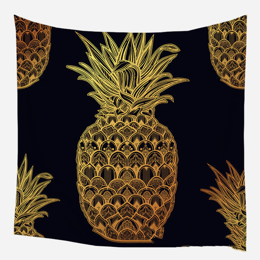 Golden crescent moon and woman silhouette tapestry with a floral crown against a dark blue starry background. - Image 6