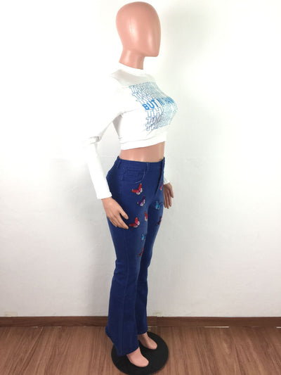 Jeans Acampanados con Mariposas Bordadas y Cristales - Image 7