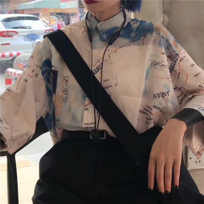 Camisa Vintage Mapa Náutico Oversize Unisex Primavera Verano - Image 5