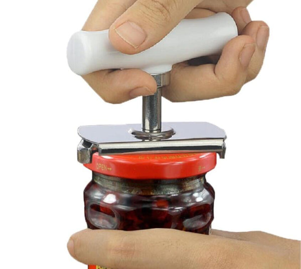 Abridor de Frascos Ajustable de Acero Inoxidable con Removedor de Tapas de Rosca