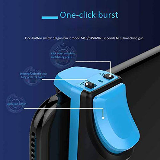 Pair of black and blue Bluetooth game buttons for mobile phones, featuring a trigger design for enhanced gaming. - Image 3