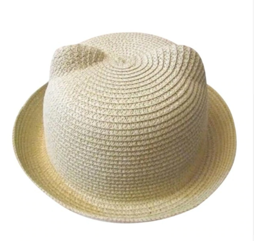 Sombrero de Paja Estilo Coreano con Orejas de Gato - Protección Solar Verano