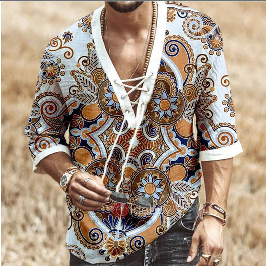 Playera Estampada con Encaje de Manga Media para Hombre
