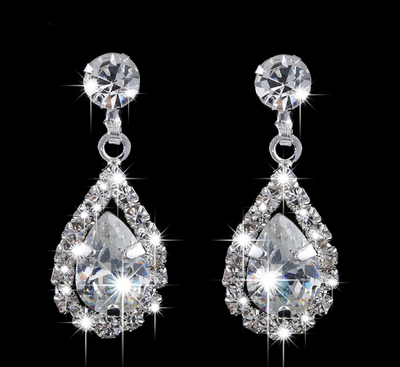 Sparkling rhinestone necklace and matching teardrop earrings set, ideal for bridal or formal occasions. - Image 3