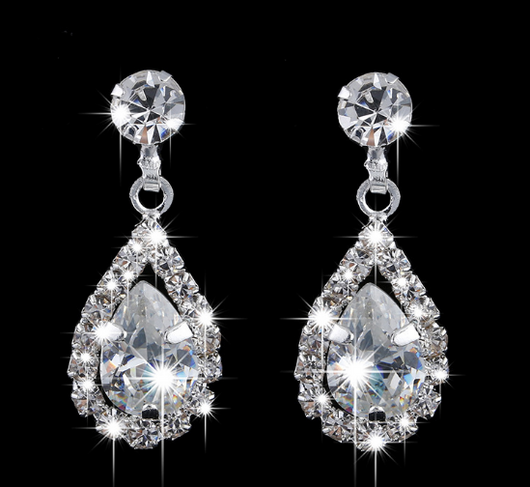 Sparkling rhinestone necklace and matching teardrop earrings set, ideal for bridal or formal occasions. - Image 3