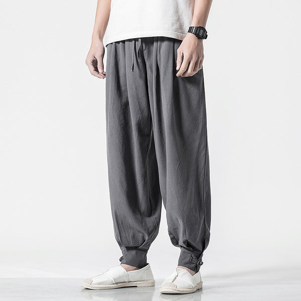 Pantalones Harem de Algodón y Lino Estilo Asiático - Cómodos y Versátiles