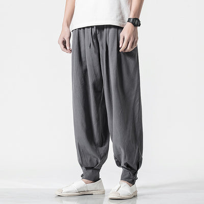 Pantalones Harem de Algodón y Lino Estilo Asiático - Cómodos y Versátiles