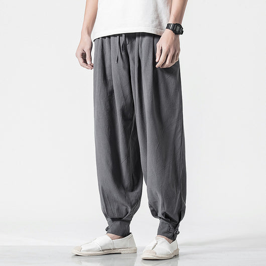 Pantalones Harem de Algodón y Lino Estilo Asiático - Cómodos y Versátiles