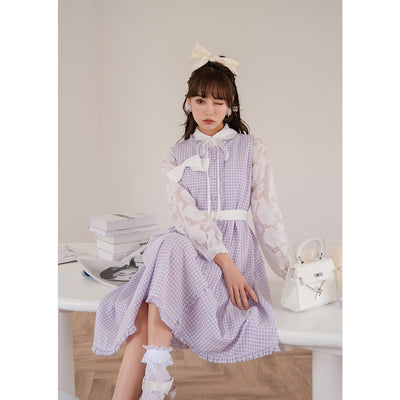 Vestido Infantil Cuadrillé Morado con Chaleco - Estilo Dulce y Romántico - Image 2