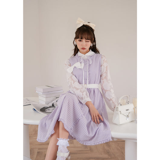 Vestido Infantil Cuadrillé Morado con Chaleco - Estilo Dulce y Romántico - Image 2