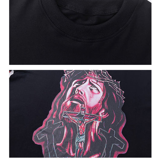 Playera Holgada de Manga Larga con Estampado de Cruz para Parejas - Image 5
