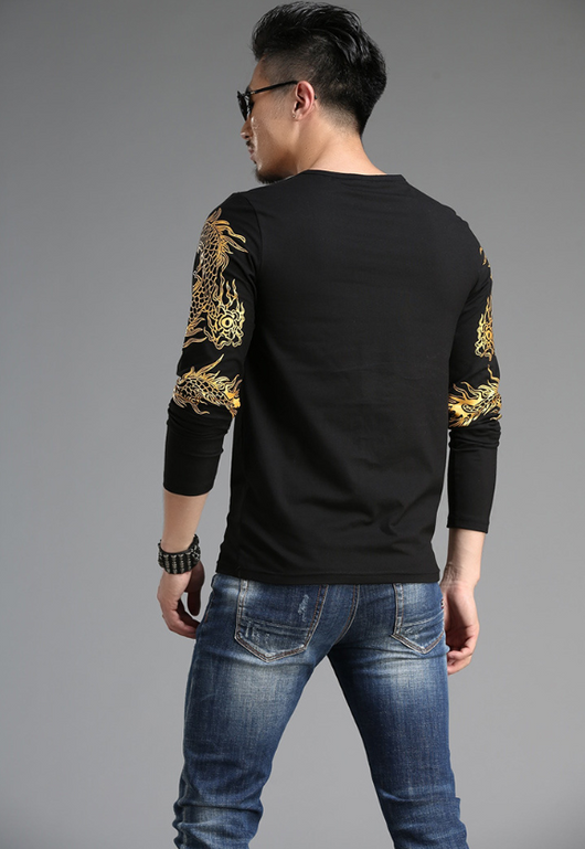 Playera Manga Larga Cuello Redondo Estilo Chino Dragón 3D Slim Fit - Image 8