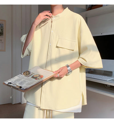 Conjunto de Dos Piezas Ice Silk para Hombre - Camisa Manga Corta y Shorts con Cordón - Image 10