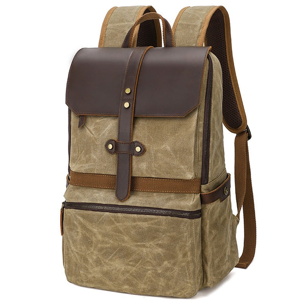 Mochila Hombre Cuero Crazy Horse Impermeable con Diseño Batik