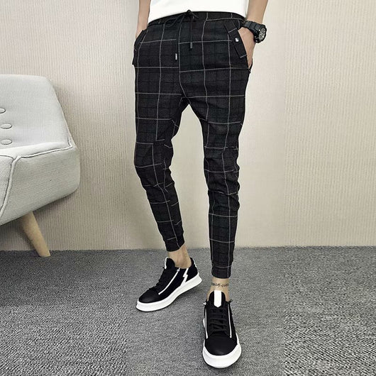 Pantalones Casuales Cuadros Hombre Estilo Coreano Slim Harem Ajustados Moda Trendy - Image 6