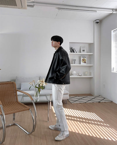 Chaqueta Beisbolera de Cuero Coreana para Hombre - Image 8