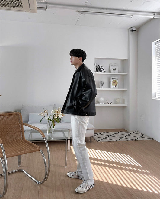 Chaqueta Beisbolera de Cuero Coreana para Hombre - Image 8