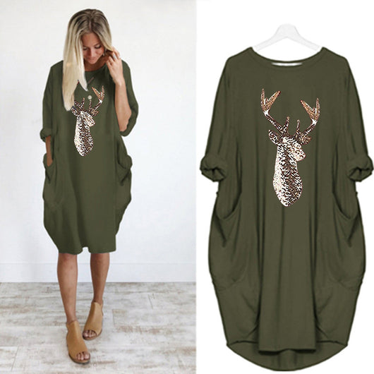 Vestido Navideño Cuello Redondo Otoño Invierno