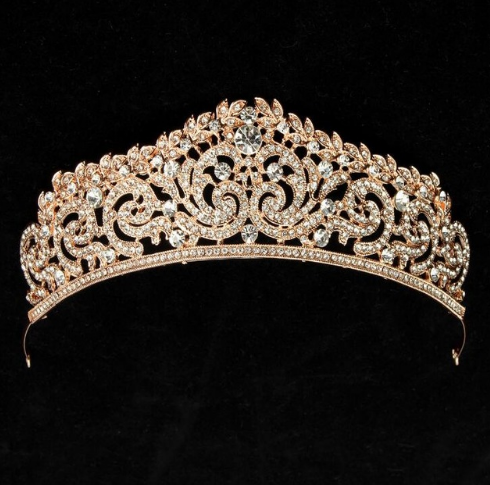 Corona Tiara Nupcial de Cristal Barroco Lujo con Acabado Oro Claro - Image 7