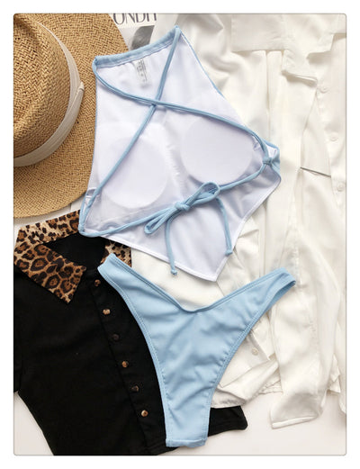 Bikini Rayas Pit Escotado con Relleno - Traje de Baño Triángulo Sexy - Image 4