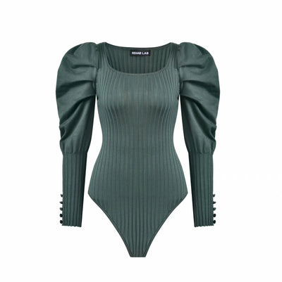 Suéter Tejido con Cuello Cuadrado y Mangas Abullonadas - Image 10