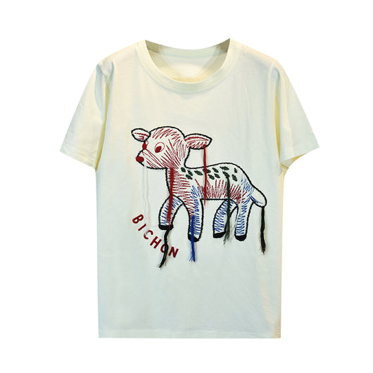 Camiseta de Manga Corta con Bordado Industrial de Diseño Pesado