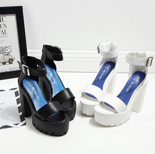 Sandalias de Tacón Alto Grueso Tipo Pez Sexy para Mujer - Calzado de Moda Primavera Verano