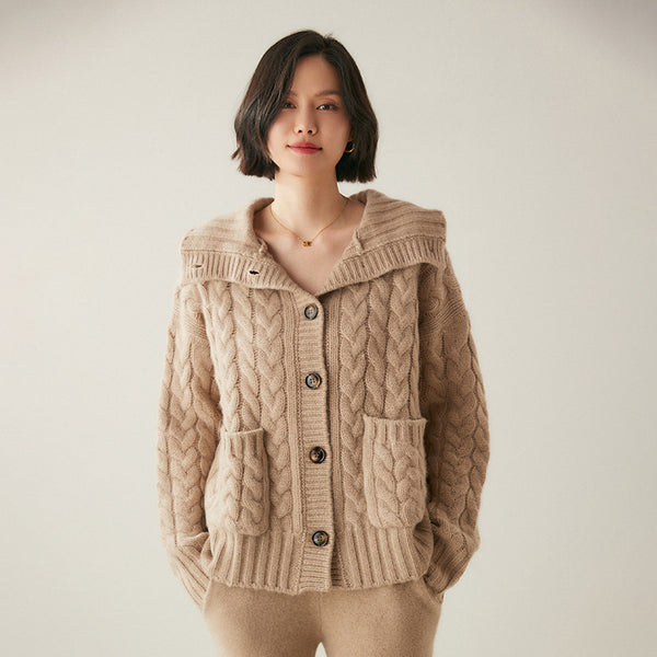 Cardigan Tipo Cuello Alto en Cashmere Estilo Francés para Mujer