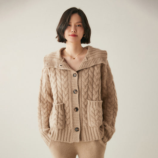 Cardigan Tipo Cuello Alto en Cashmere Estilo Francés para Mujer