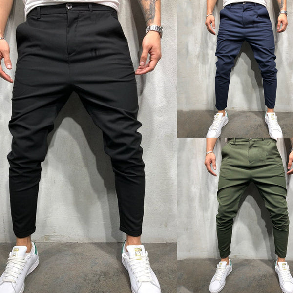Pantalones Casuales Slim Fit en Tela Tejida Color Sólido para Hombre